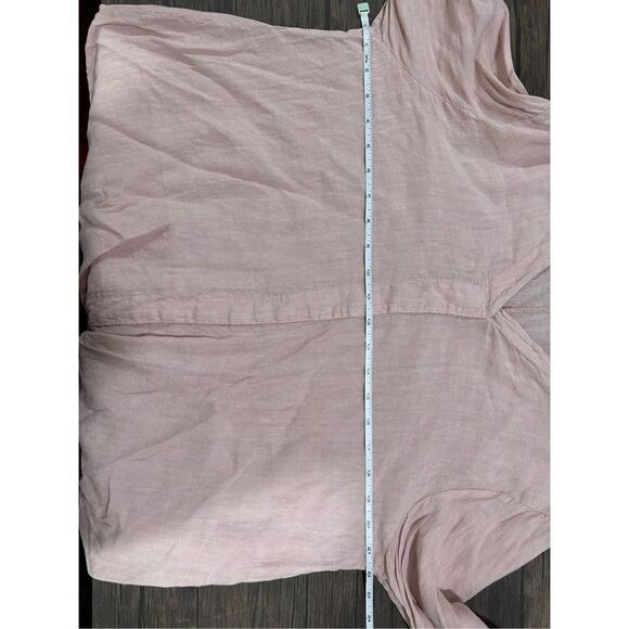 Saga Blush Pink 100% linen Italy Asymmetrical V-Neck Adjustable Cuff Blouse Size - Picture 13 of 16